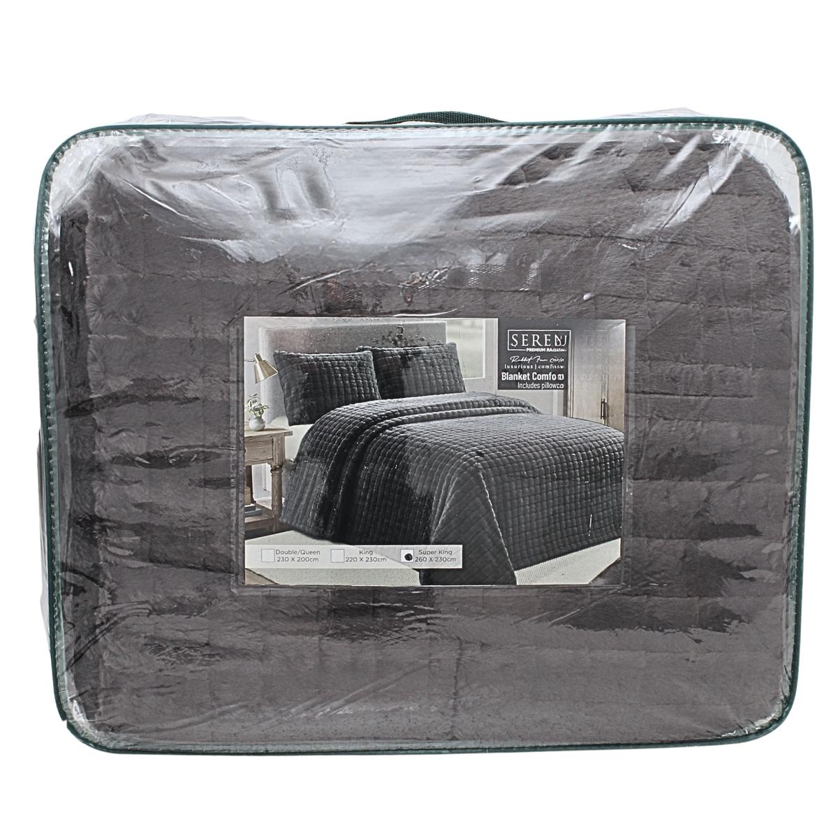 COMFORTER SERENE RABBIT FUR CHARCOAL S/KING