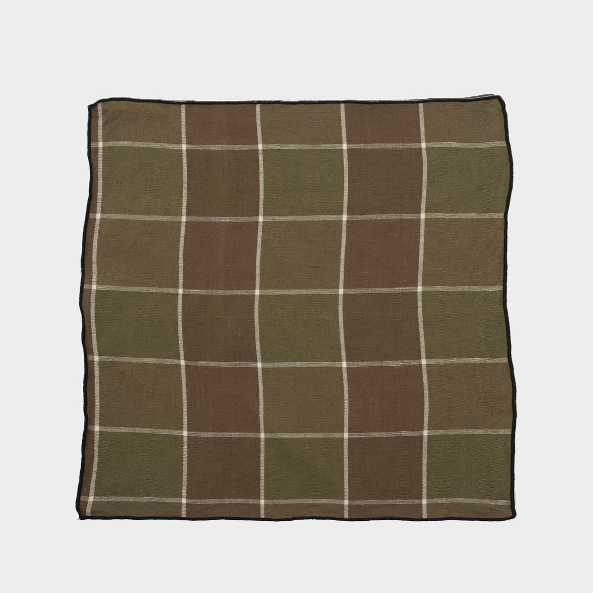 French Linen Napkin in Windowpane Plaid 8211 Khaki Green Black
