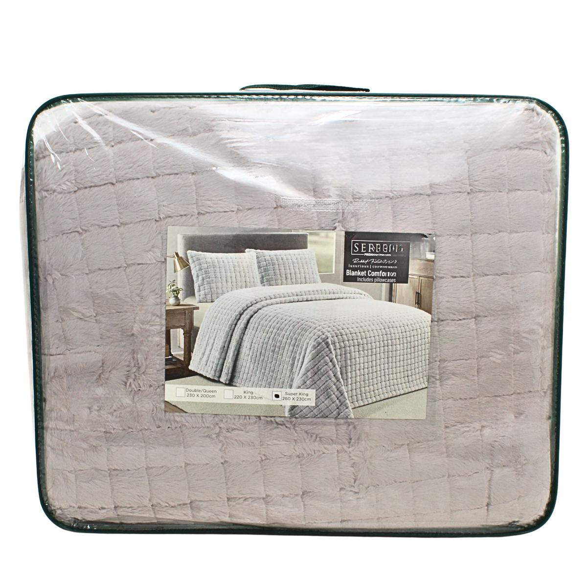 COMFORTER SERENE RABBIT FUR SILV/GREY S/KING