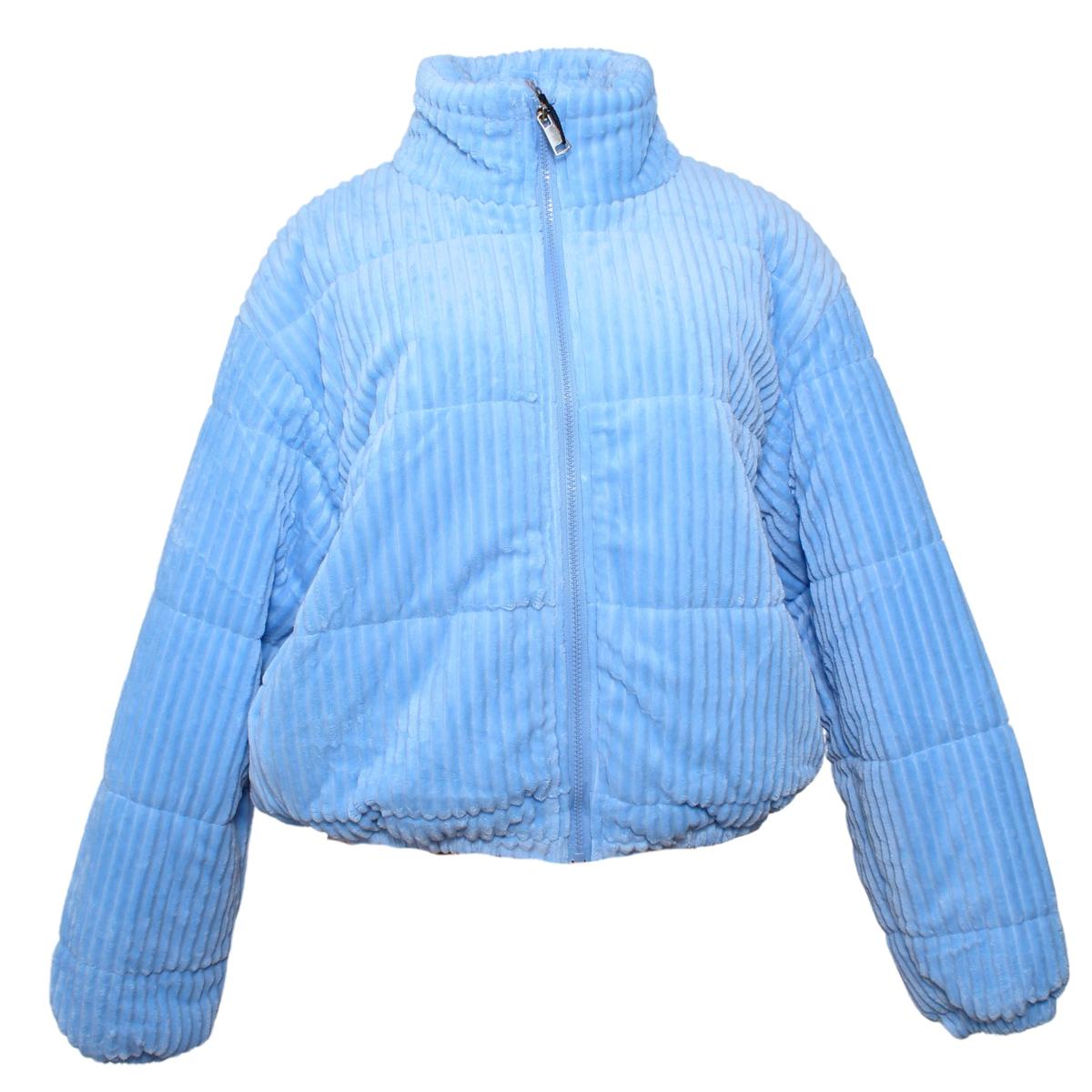 Jacket Ribbed Plush Zip Up Sky Blue Xl