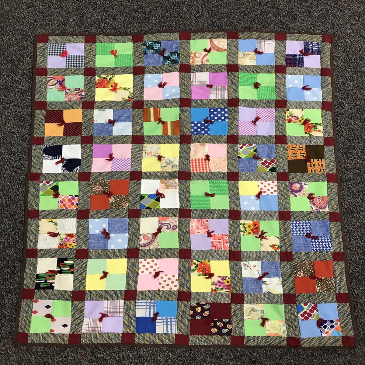 Vintage Handmade Four Patch Scrap Block Design Quilt (54x40)