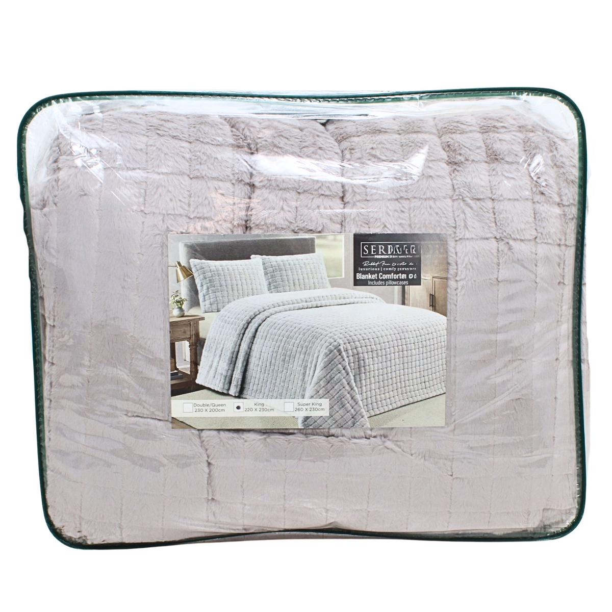 COMFORTER SERENE RABBIT FUR SILV/GREY KING