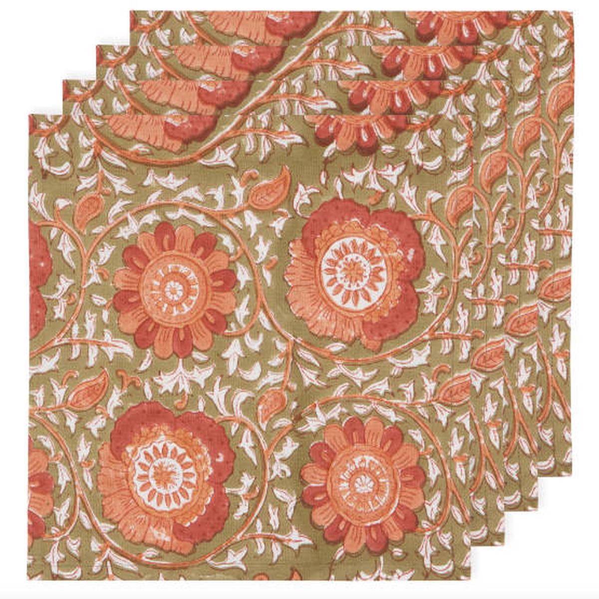 Block Print Zinnia Napkin 4/set