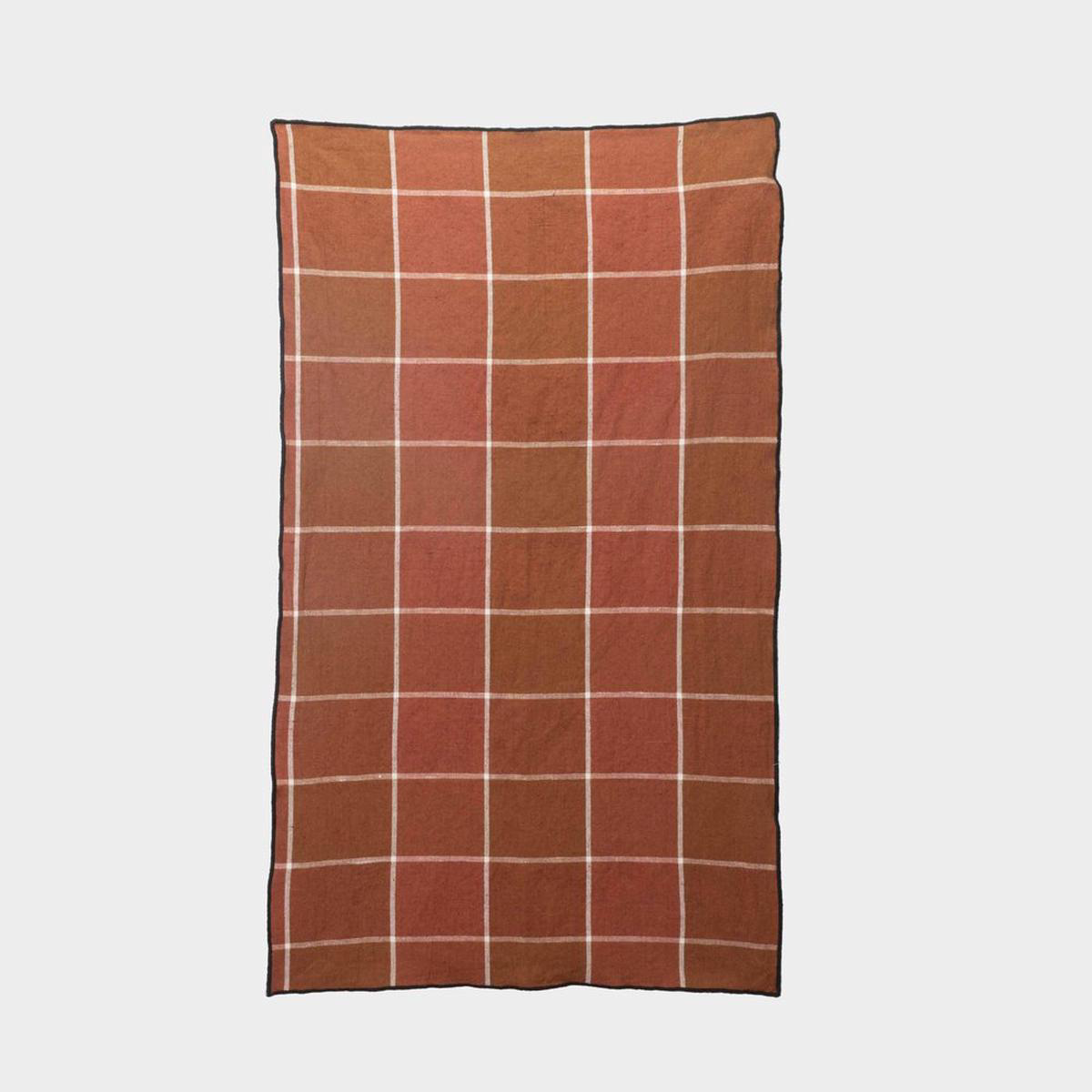 French Linen Kitchen Towel in Windowpane Plaid 8211 ClayBlack