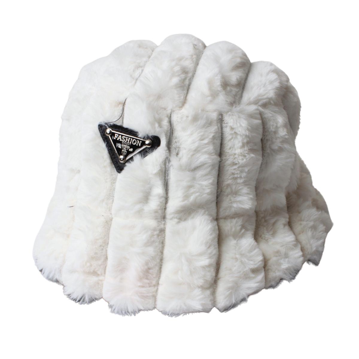 Hat Bucket Furry White