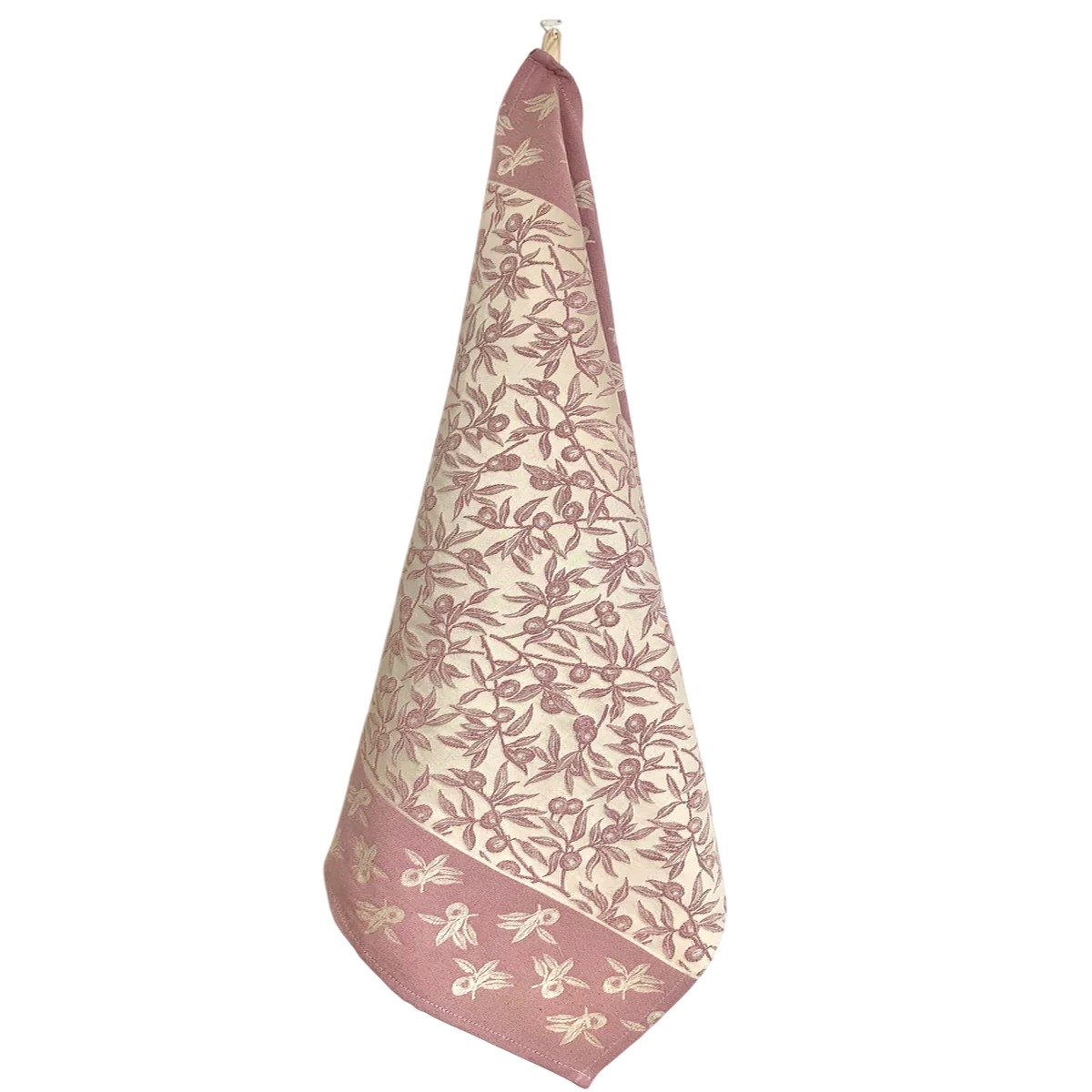 Embroidered Kitchen Towel Olives Magenta