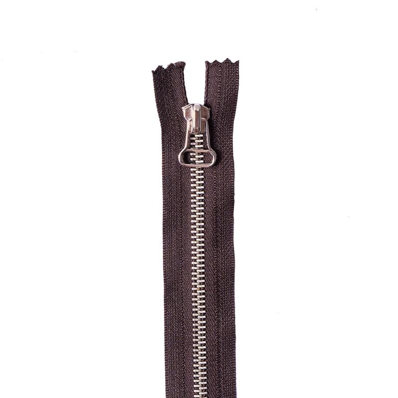 Dark Brown Metal Zipper with Silver Pull and Teeth - 6"