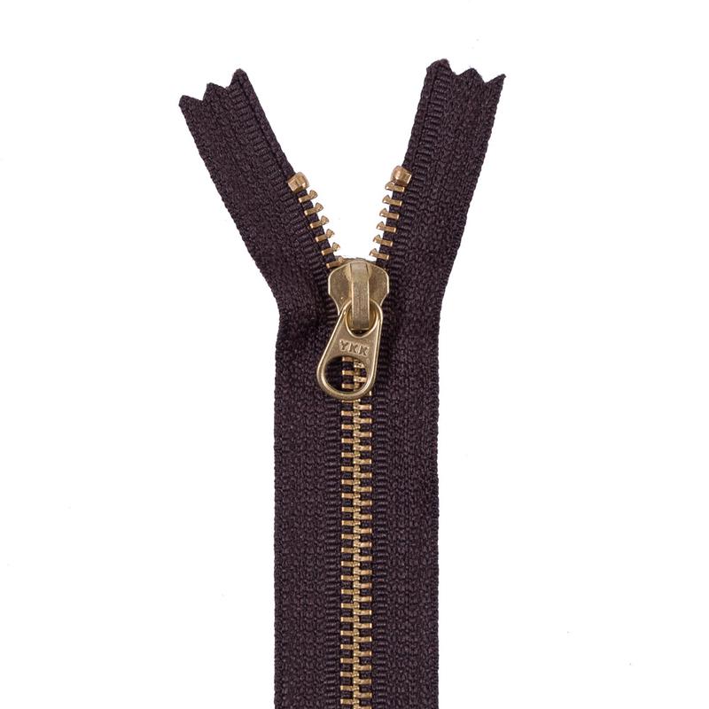 Metal Zipper with Gold Pull and Teeth 4.5" - Dark Brown