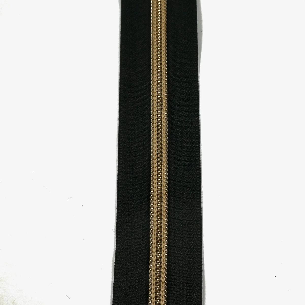 #5 Emmaline Zippers-by-the-Yard 3yds Black Antique Brass Teeth