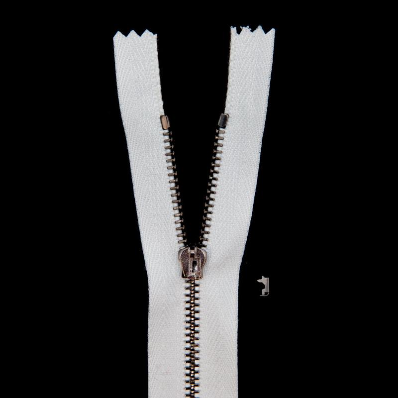 Mood Exclusive Italian Off-White and Gunmetal T3 Closed End Metal Zipper - 9"