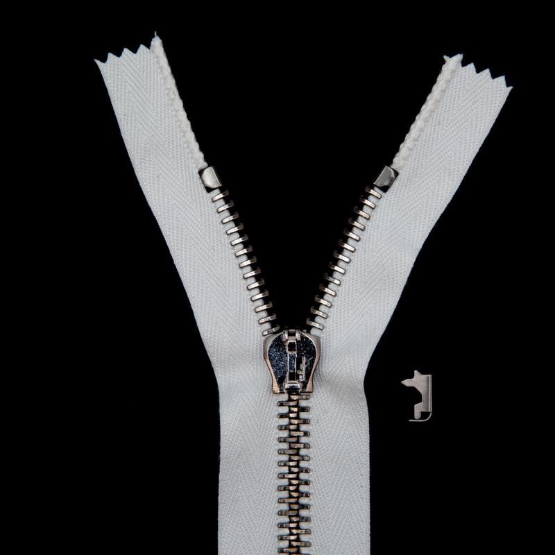 Mood Exclusive Italian Off-White and Gunmetal T8 Closed End Metal Zipper - 9"