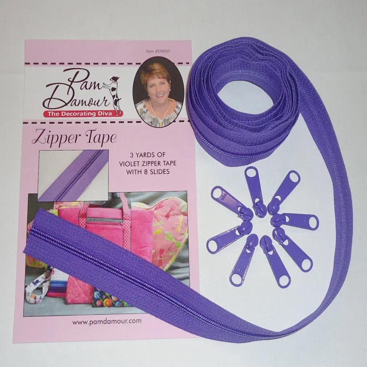 3 yards of Reversible Coil Zipper Tape with 8 Slides Violet