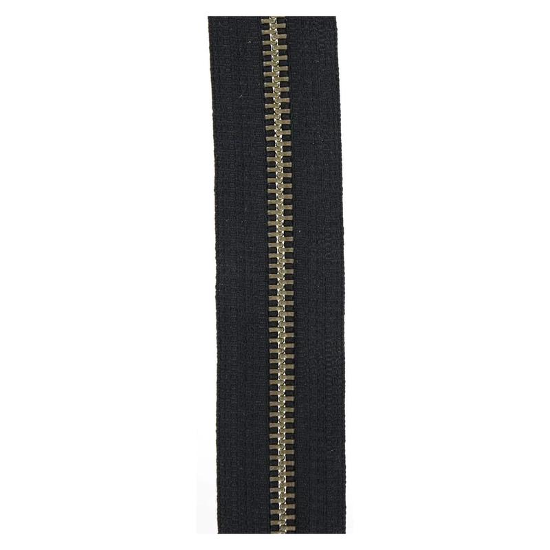 #5 Black, YKK Metal Chain Narrow Zipper Tape with Antique Brass Teeth