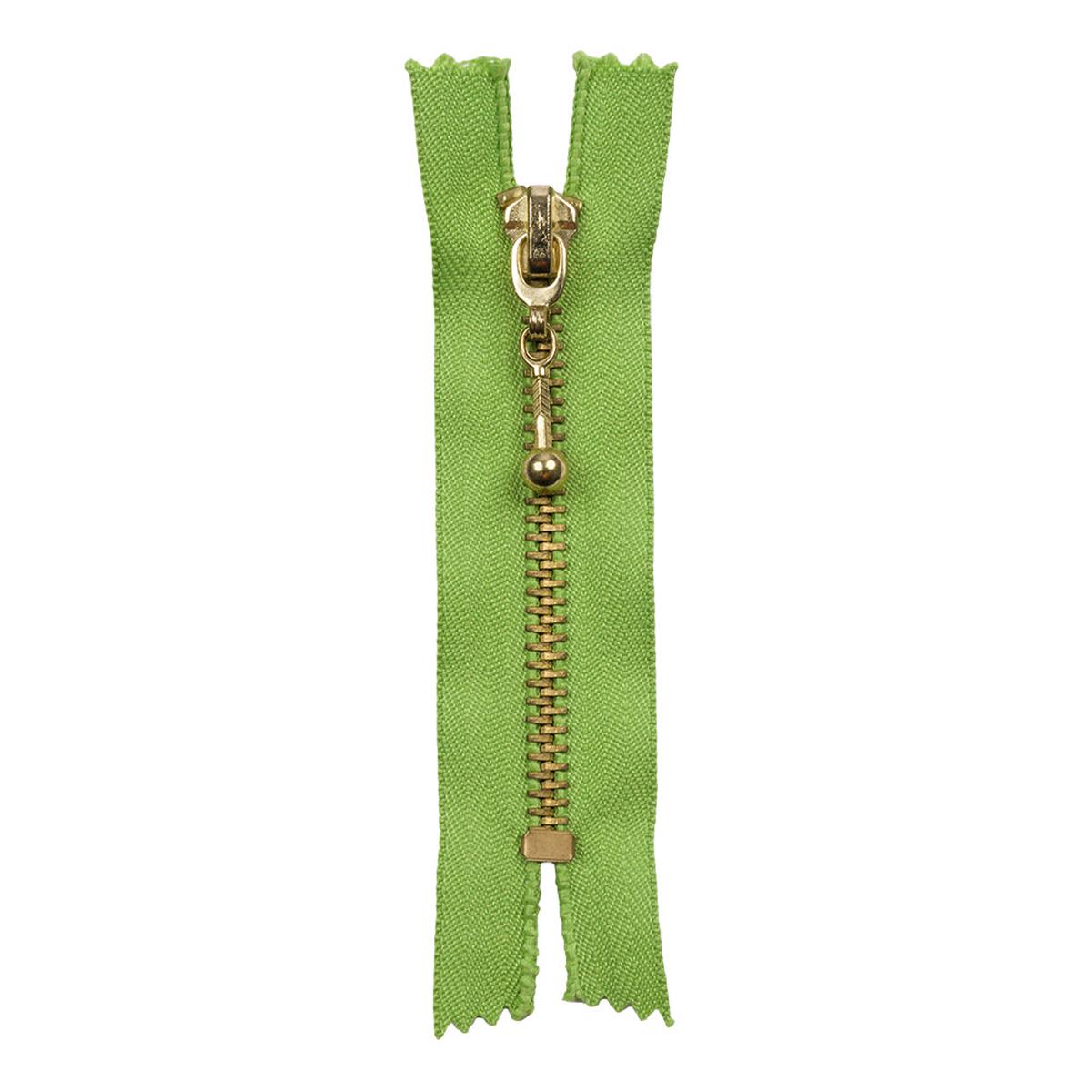 Lime and Antique Gold T5 Closed End Metal Zipper with Decorative Pull - 3.5"