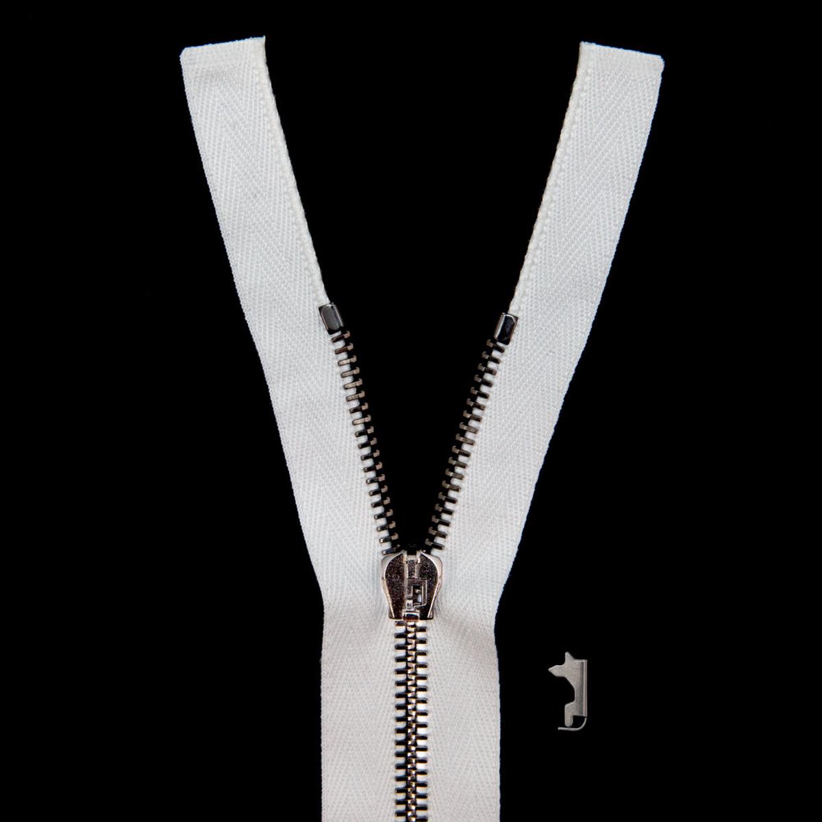 Mood Exclusive Italian Off-White and Gunmetal T5 Open End Metal Zipper - 27.5"