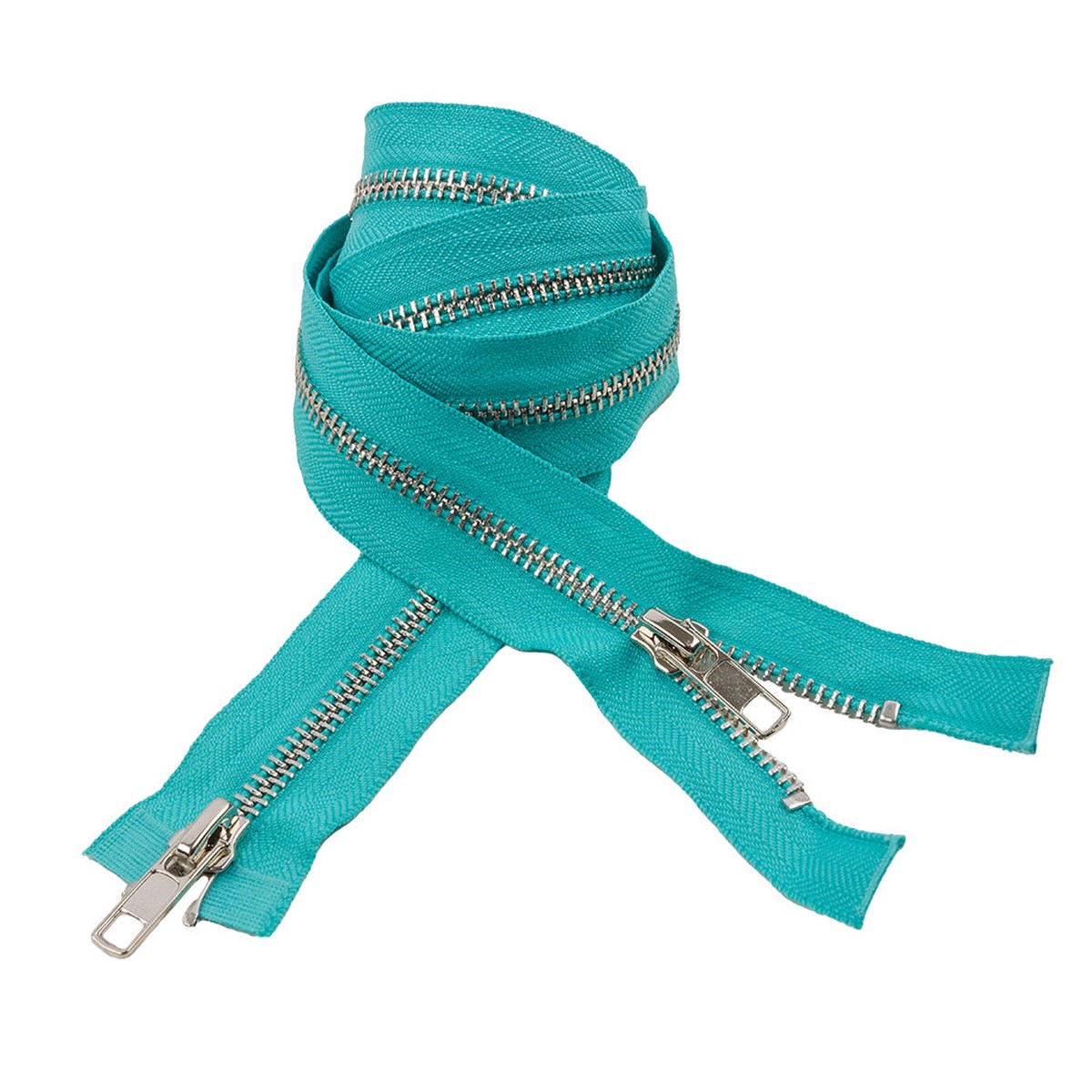 Turquoise and Silver T5 Open End Metal Zipper with Two Pulls - 36