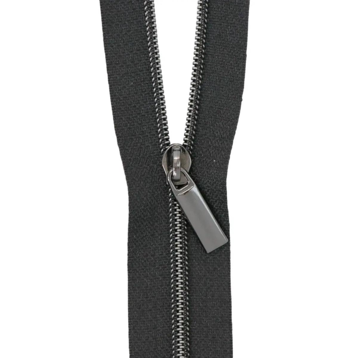Black #3 Nylon Gunmetal Coil Zippers: 3 Yards with 9 Pulls