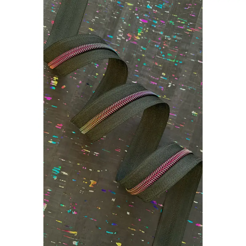 Black Zipper Tape w/ Rainbow Teeth, 3-yds
