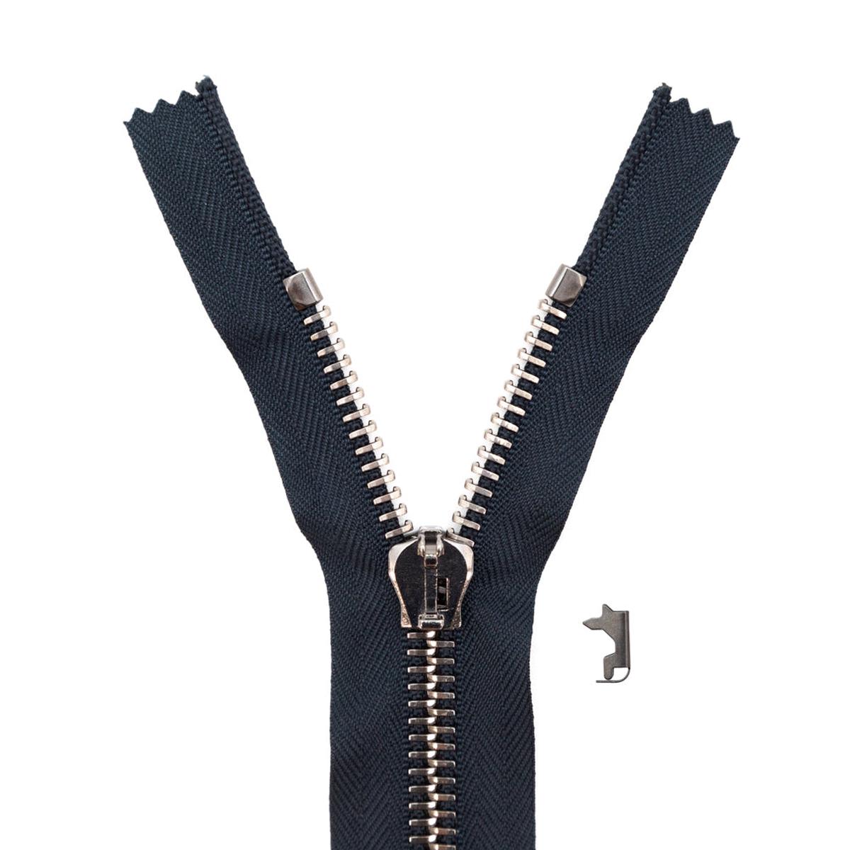 Mood Exclusive Italian Navy and Gunmetal T8 Closed End Metal Zipper - 9"