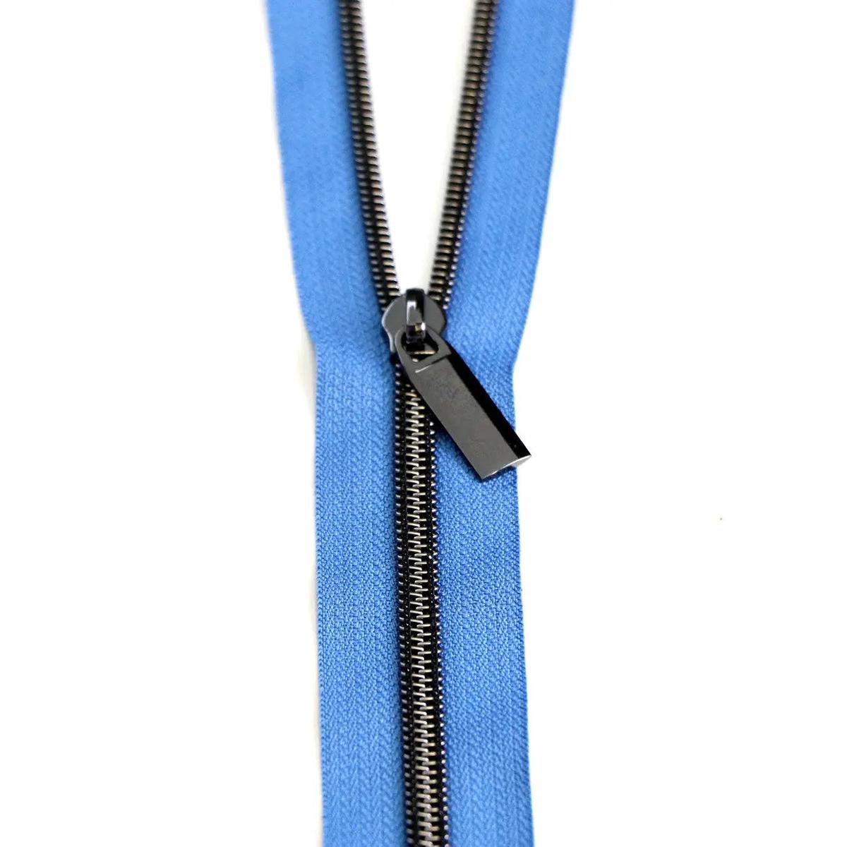 Blue Jean #5 Nylon Gunmetal Coil Zippers: 3 Yards with 9 Pulls