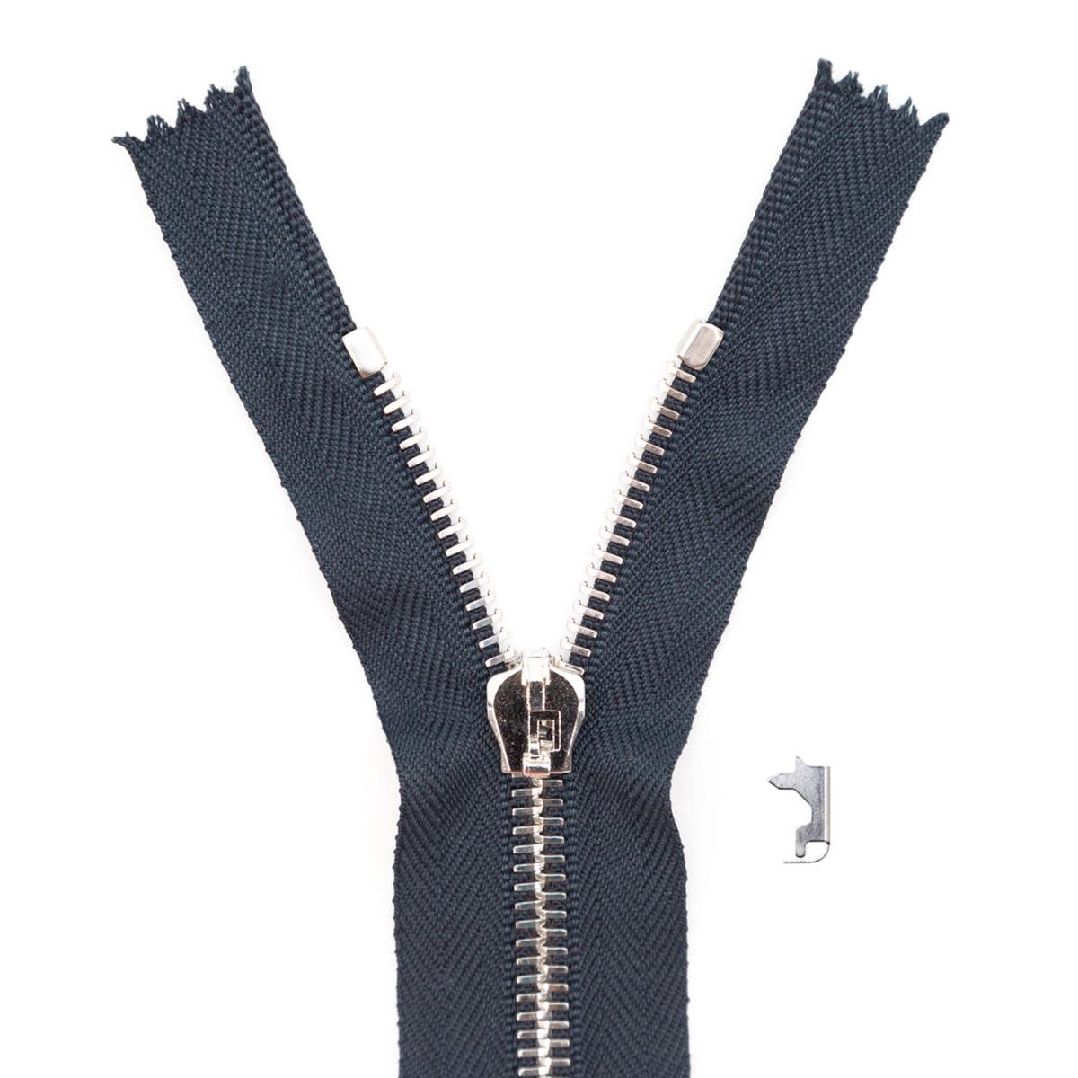 Mood Exclusive Italian Navy and Silver T5 Closed End Metal Zipper - 9"