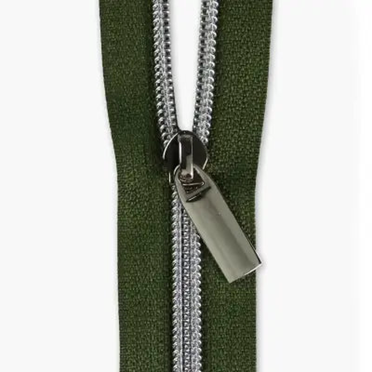 Fern #5 Nylon Nickel Coil Zippers: 3 Yards With 9 Pulls