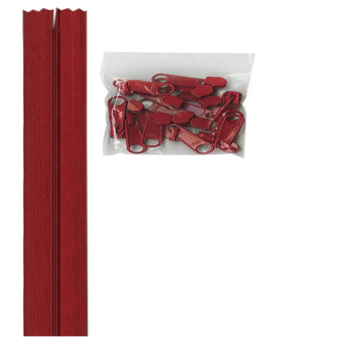 4 yards of 16mm 45 zipper chain and 16 Extra-Large Coordinated Pulls Hot Red
