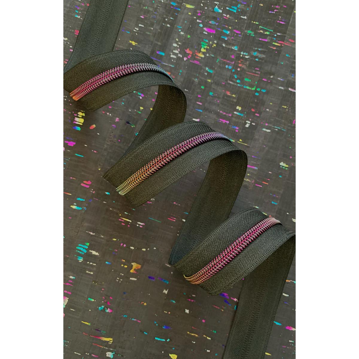 Black Zipper Tape w Rainbow Teeth 3-yds