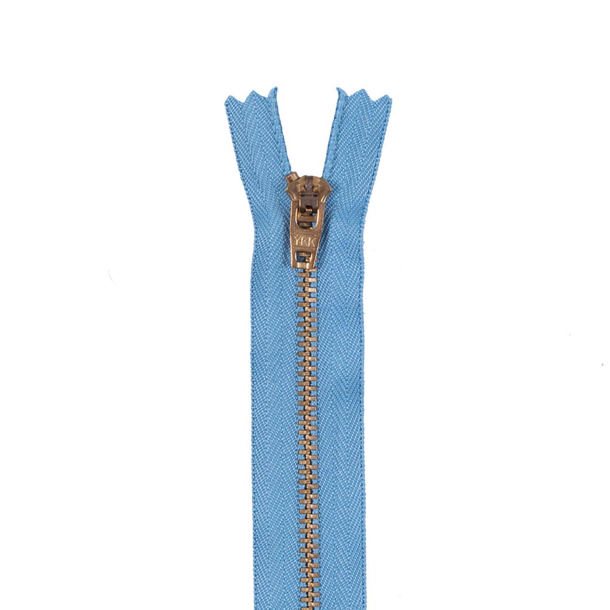 Blue Metal Zipper with Gold Pull and Teeth - 4.5"