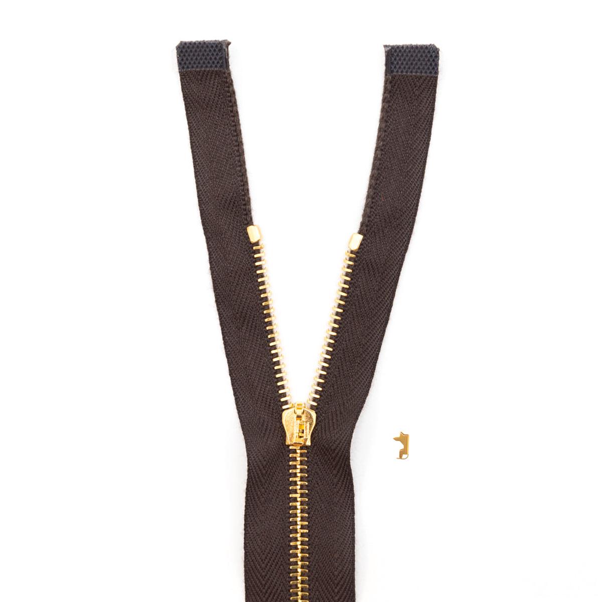 Mood Exclusive Italian Brown and Gold T3 Open End Metal Zipper - 27.5"