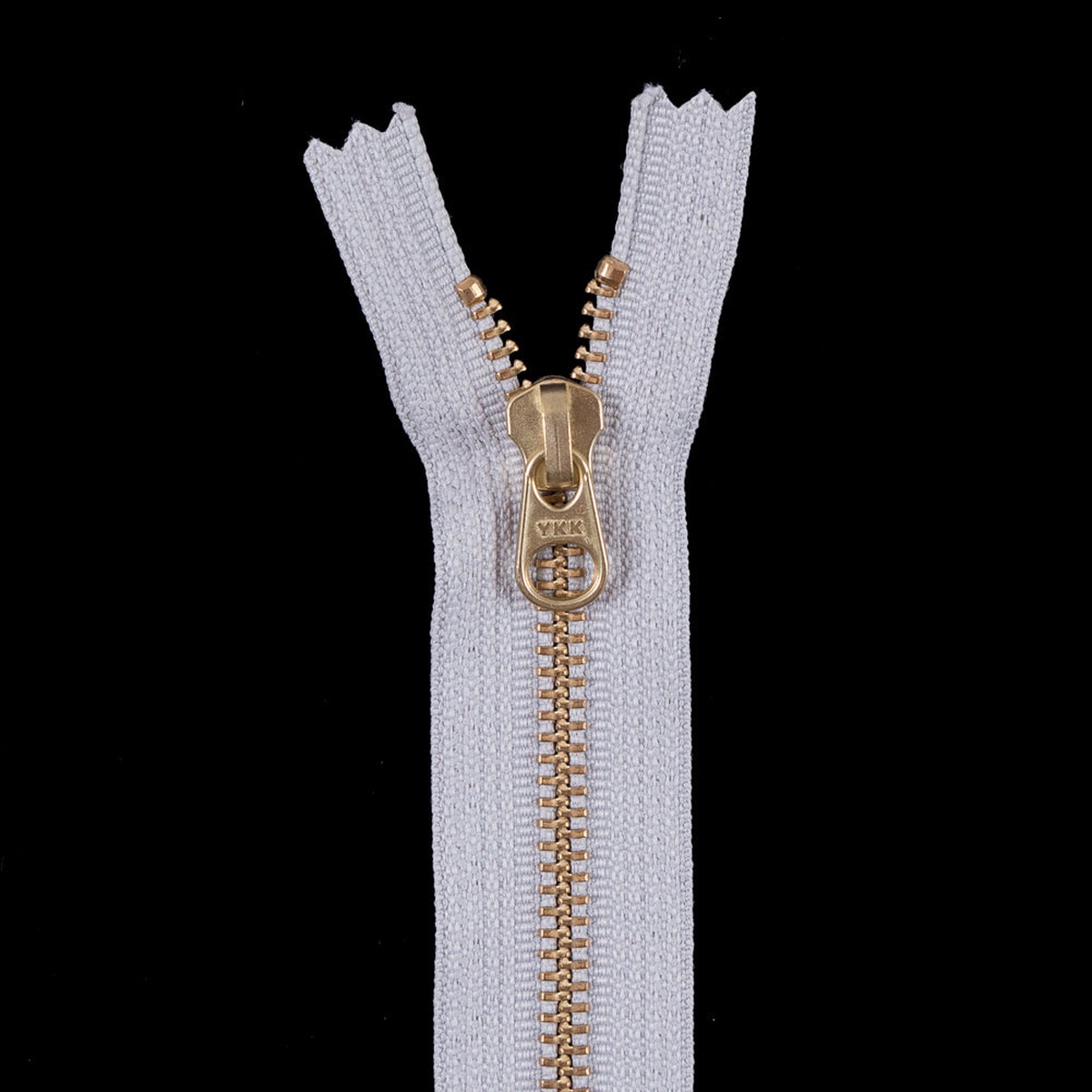 Metal Zipper with Gold Pull and Teeth 45 - Light Gray