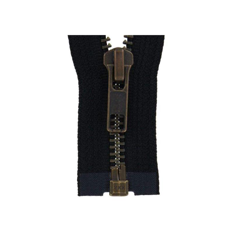 #5 Metal, Black, 30" YKK Separating Bomber Jacket Zipper with Antique Brass Teeth