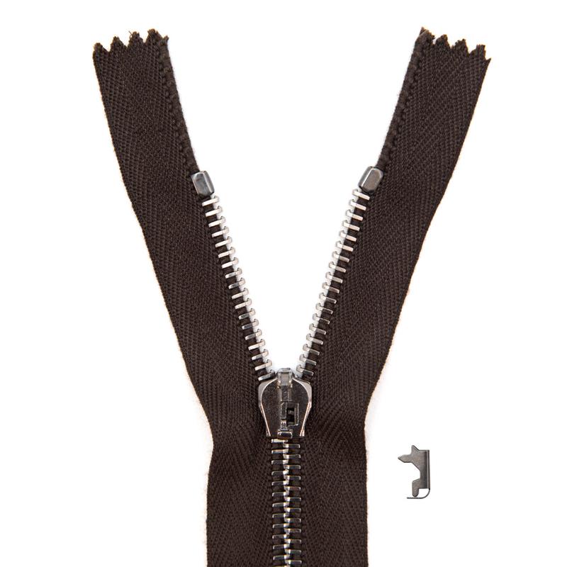 Mood Exclusive Italian Brown and Gunmetal T5 Closed End Metal Zipper - 9"