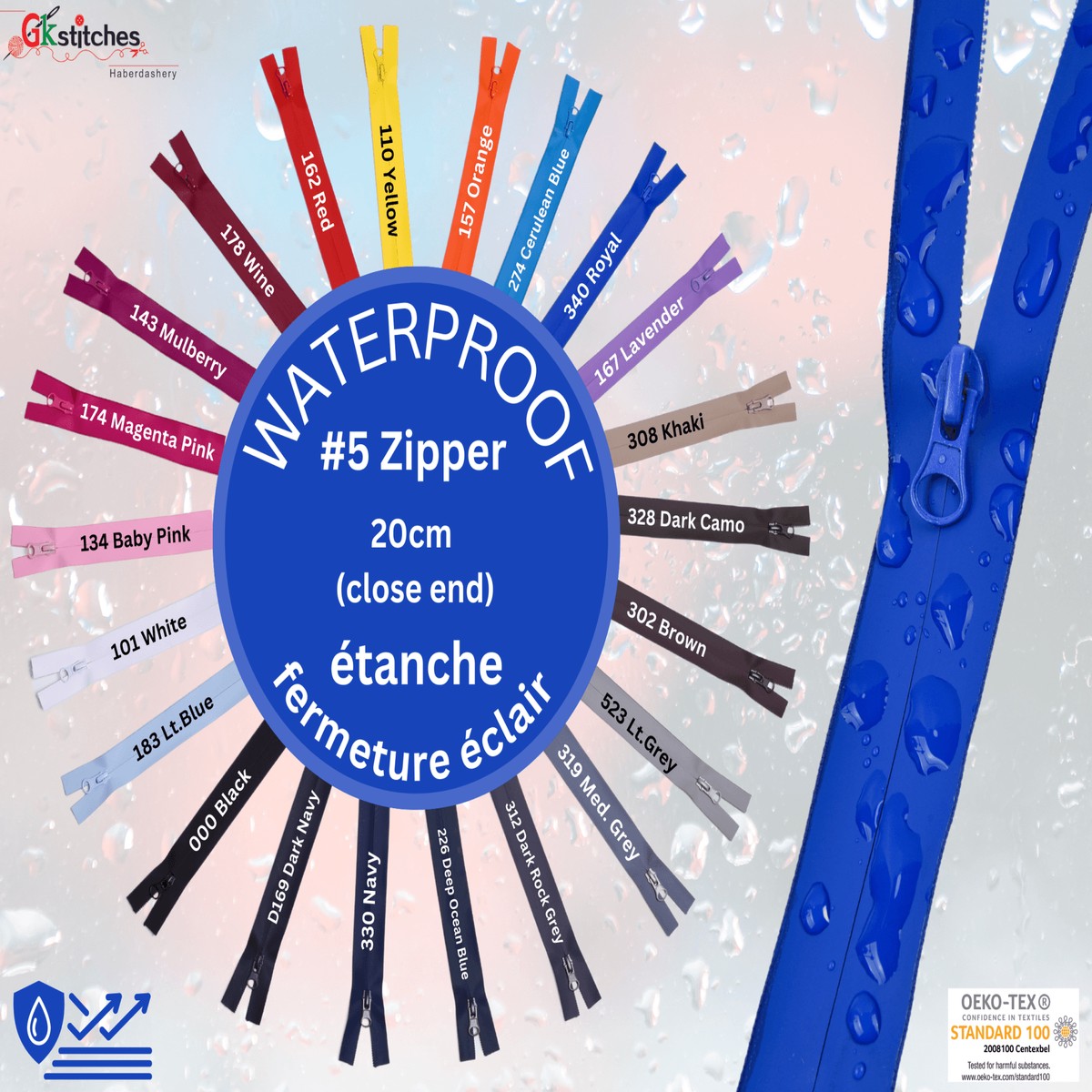 Waterproof Zippers Chain 20 CM Without Stopper