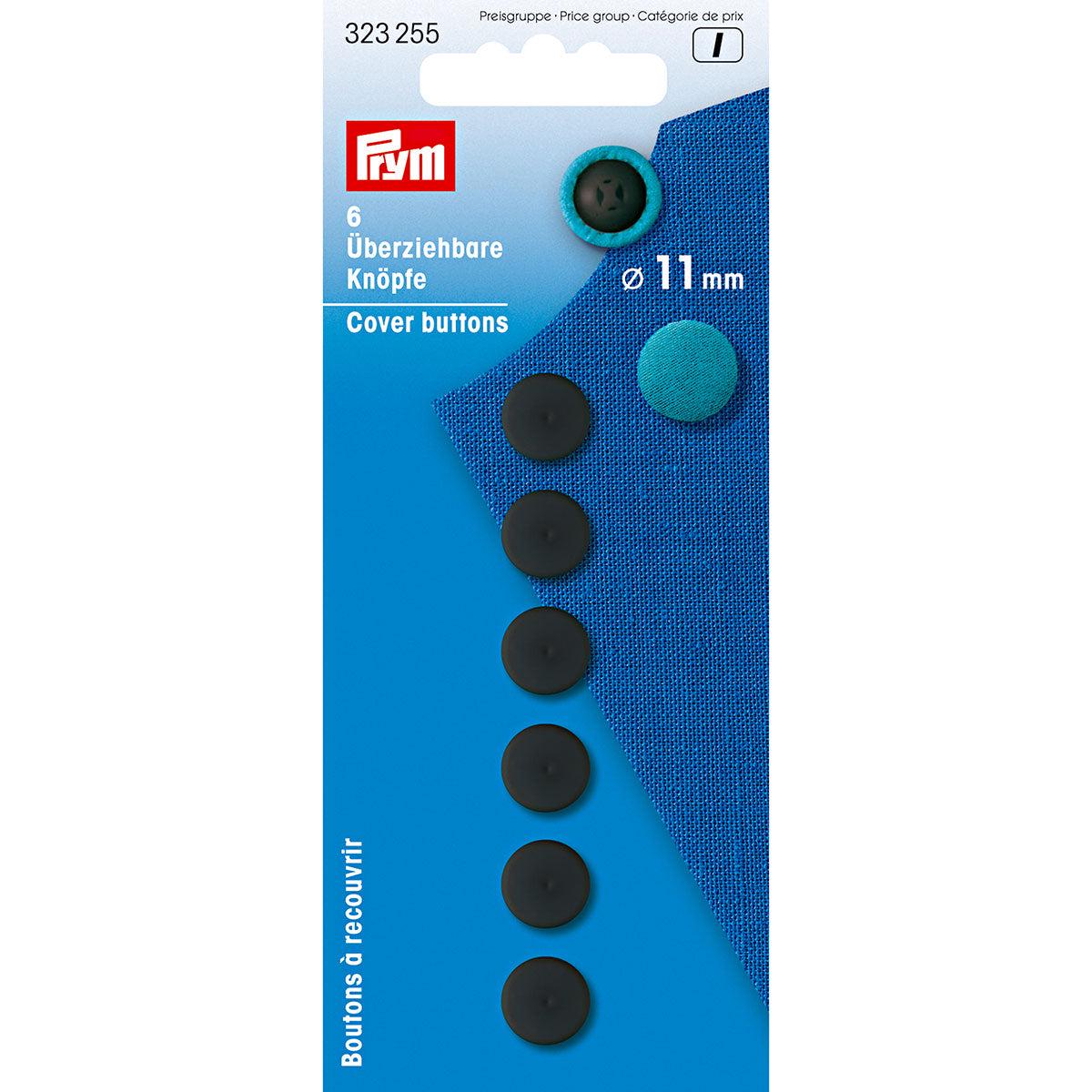 Prym Cover Buttons Plastic 11mm Black. Qty 6
