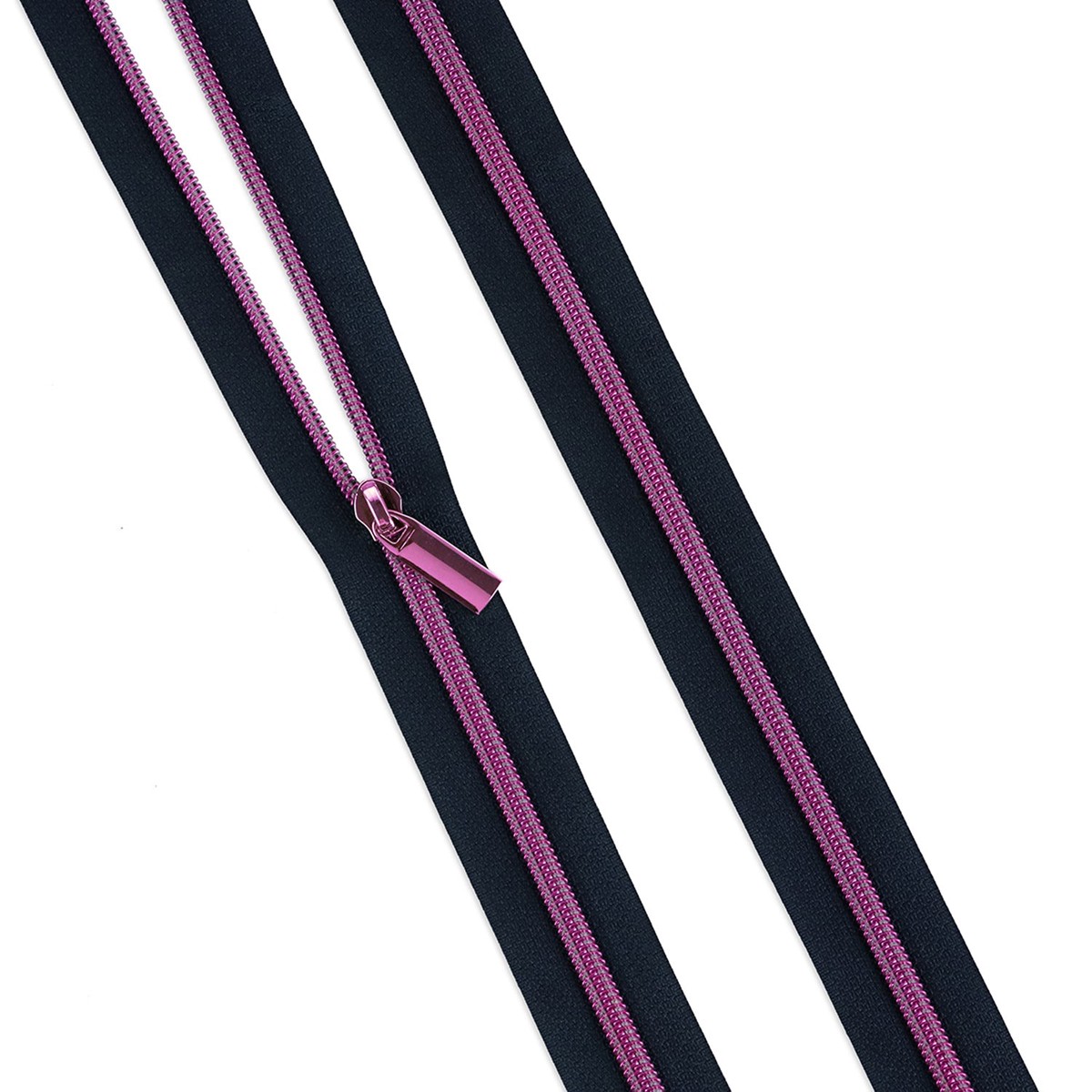 Sallie Tomato Tula Pink #5 Nylon Zipper Tape & Pulls - Navy with Pink Coil