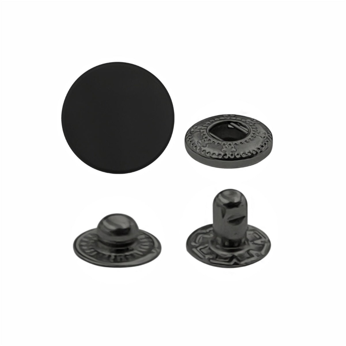Matte Black 4-Part Metal Snap Buttons Standard Quality Fasteners for Shirts/Coats