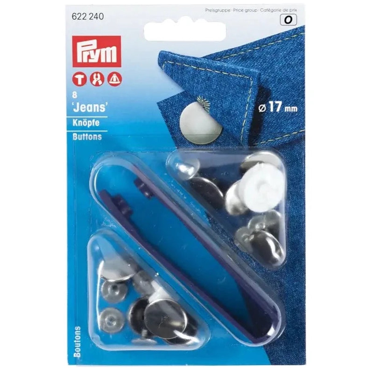 Prym Plain Silver Jeans Buttons 17mm