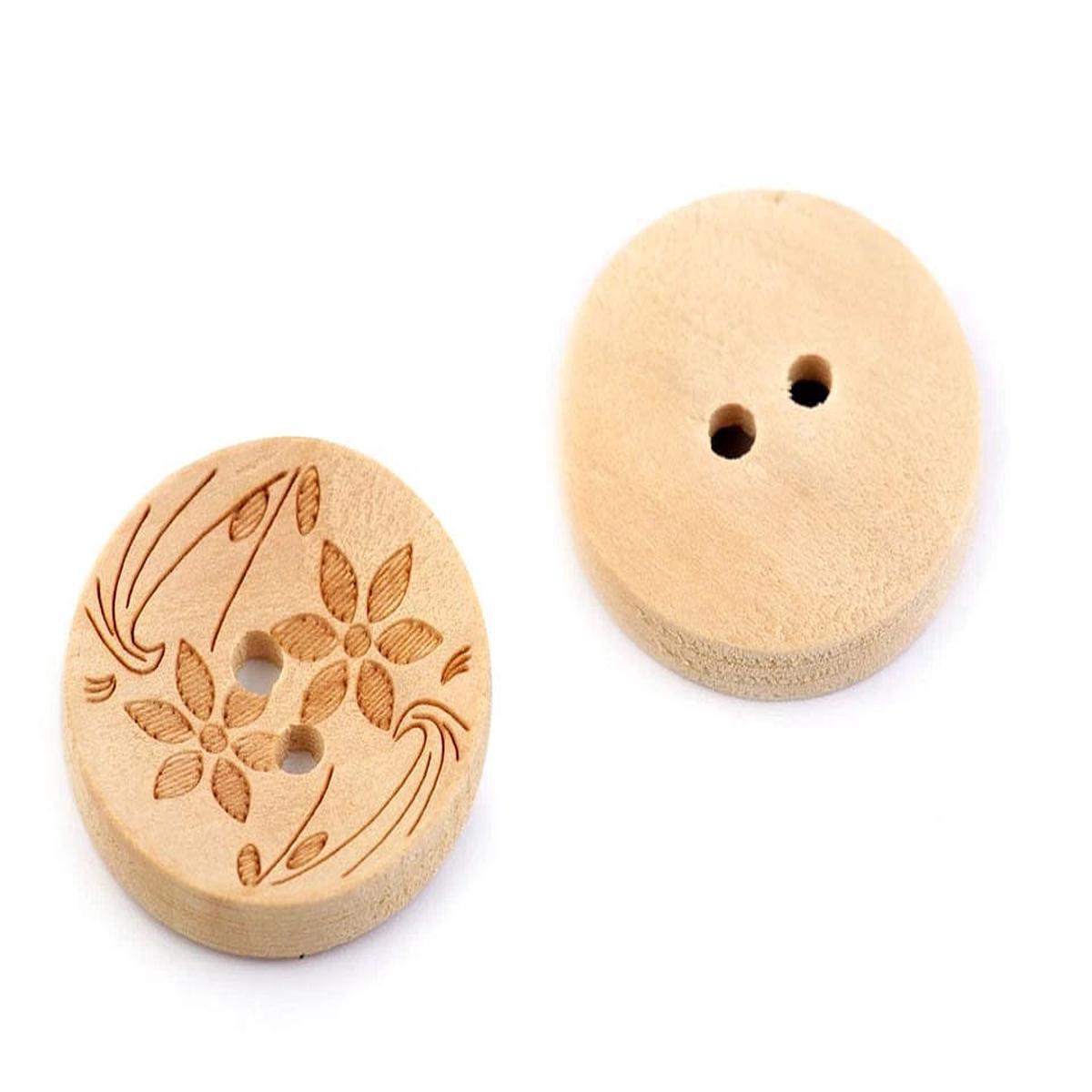 Wood buttons 20 mm - pretty flowers