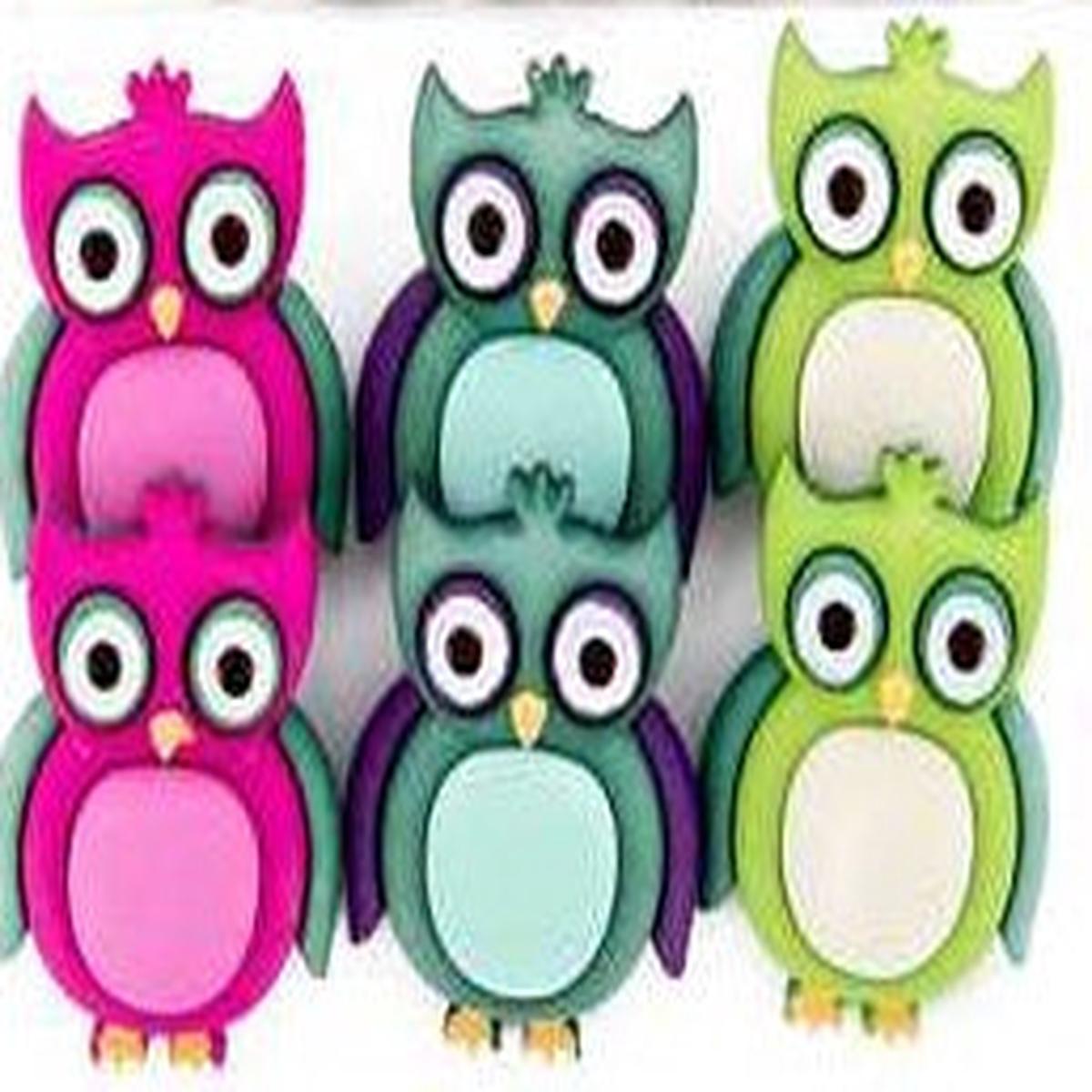 Colorful Owls Buttons Set with Shanks