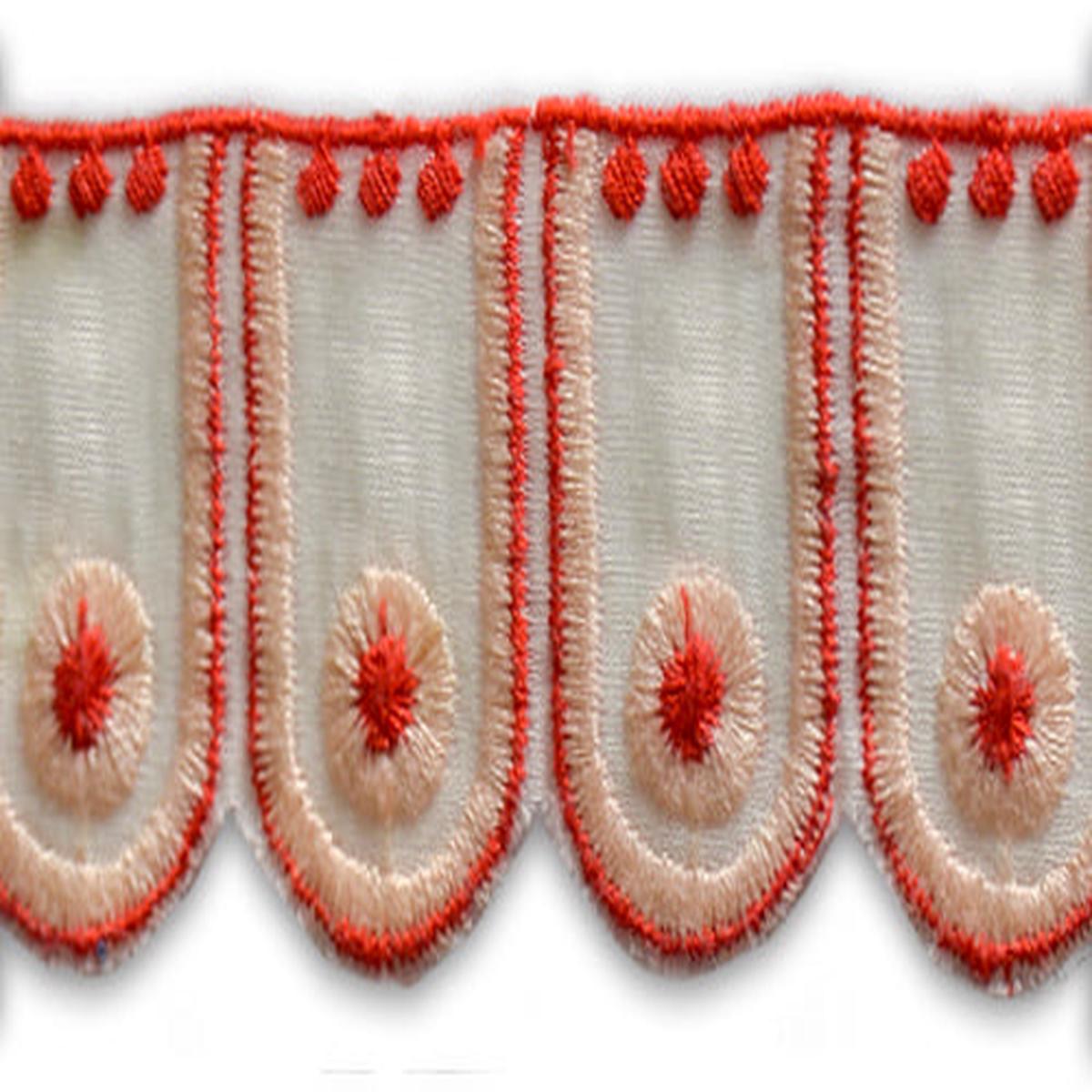 1 1/2" Cherry & Peach Scales Embroidered Trim