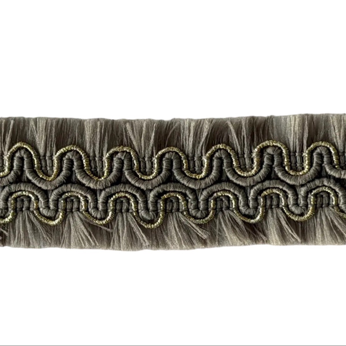 1" Greige & Gold Waves Double-Sided Fringed Trim (Made in France)
