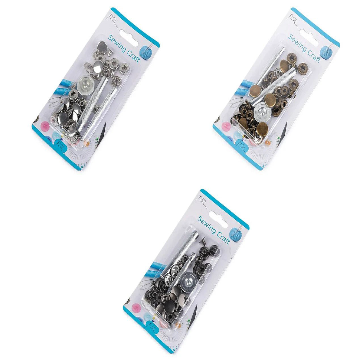 Metal snap buttons 15 mm with hand tool|assorted tones