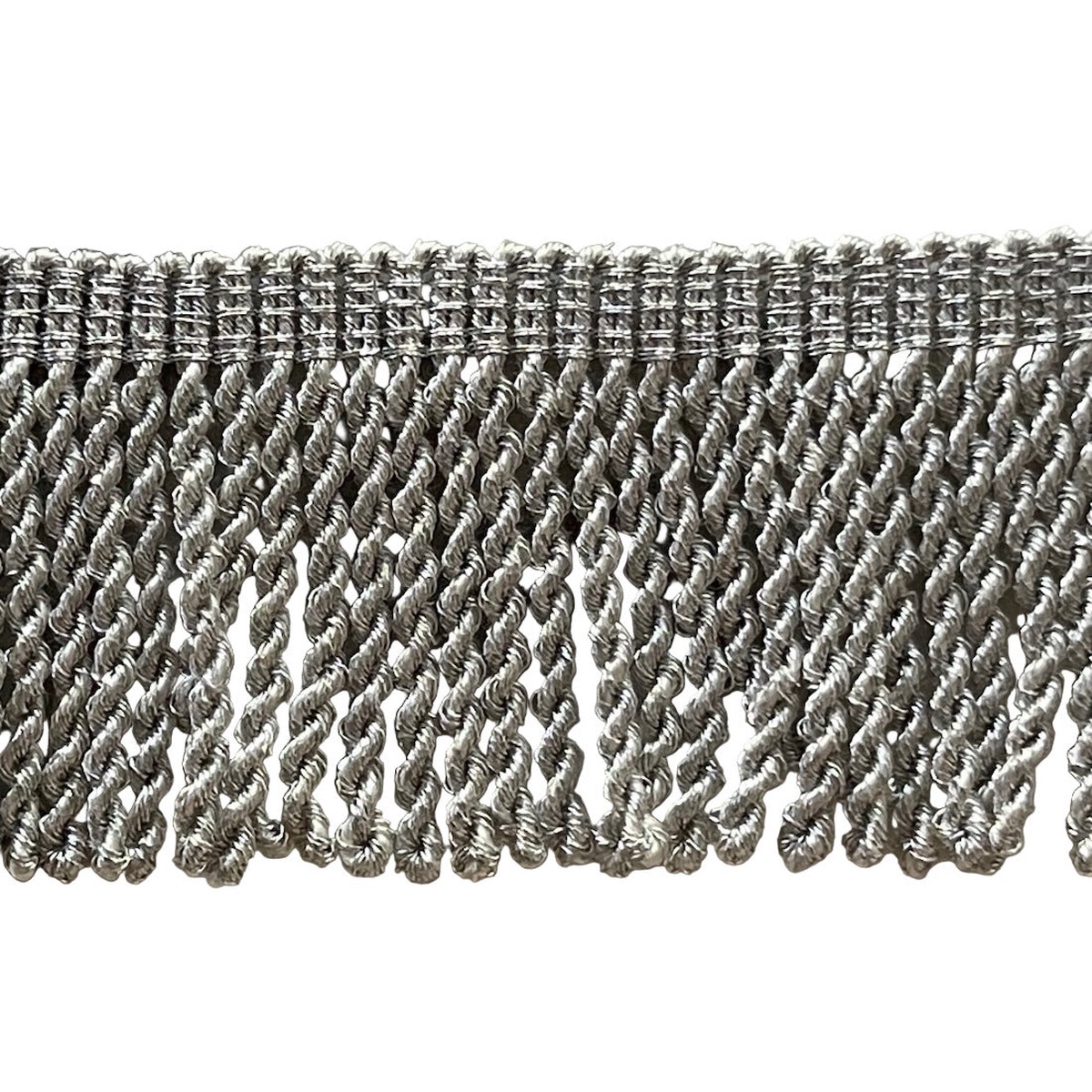 1 1/2" Silver Metallic Bouillon Fringed Piping Trim (Made in France)