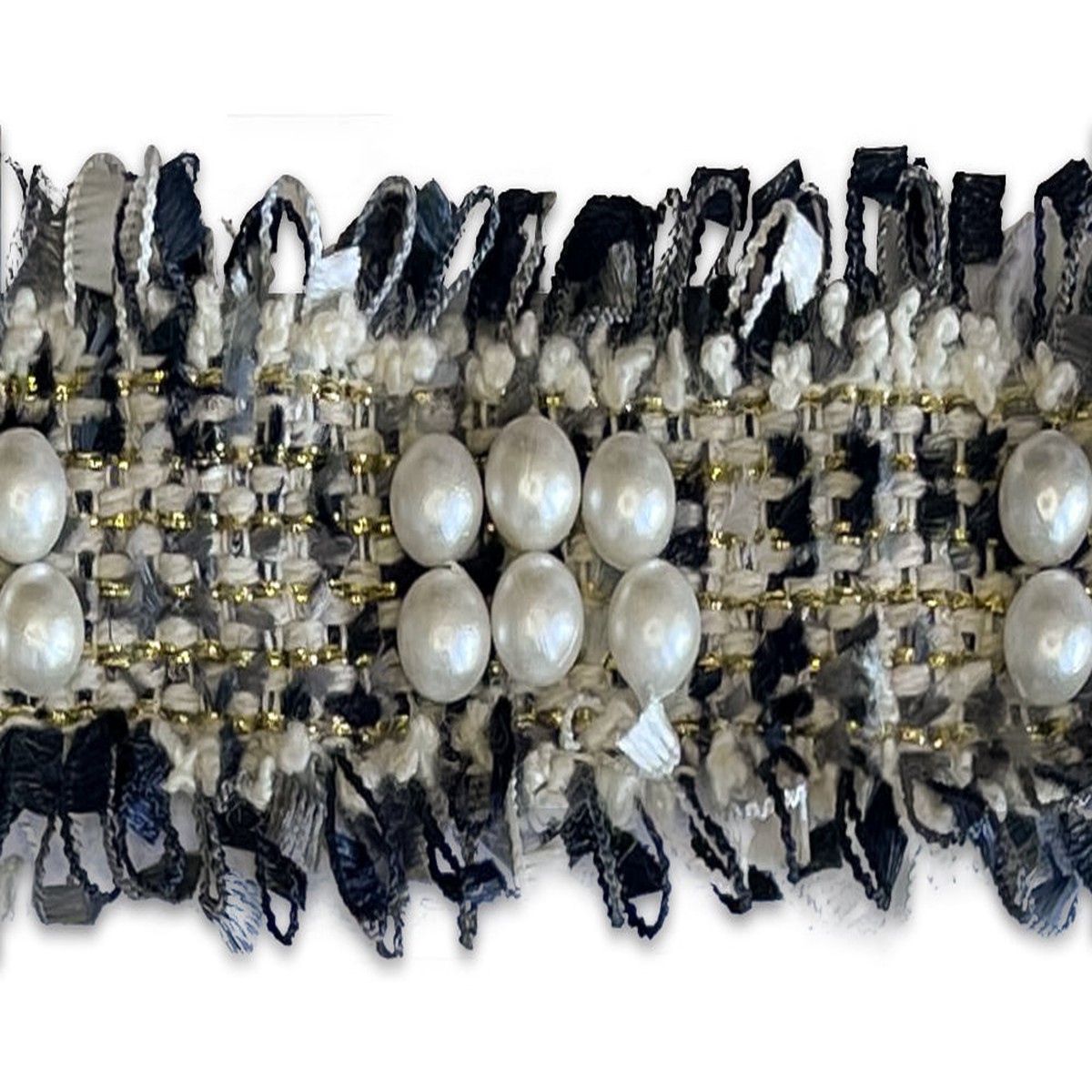 1 1/4" Midnight Navy & Gold Metallic Pearled Trim (Made in France)