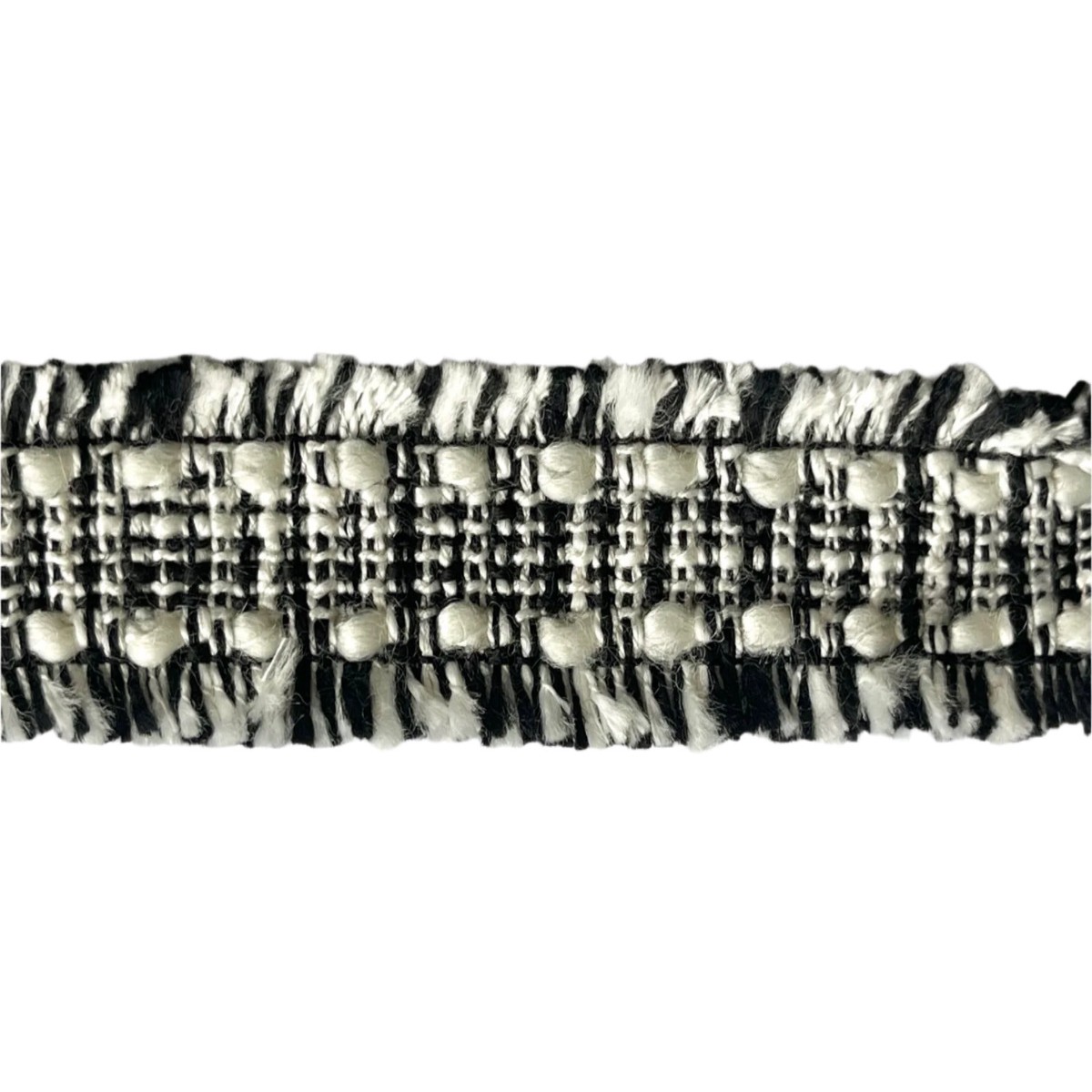 1 1/4" Black & White Fringed Boucl Trim (Made in France)
