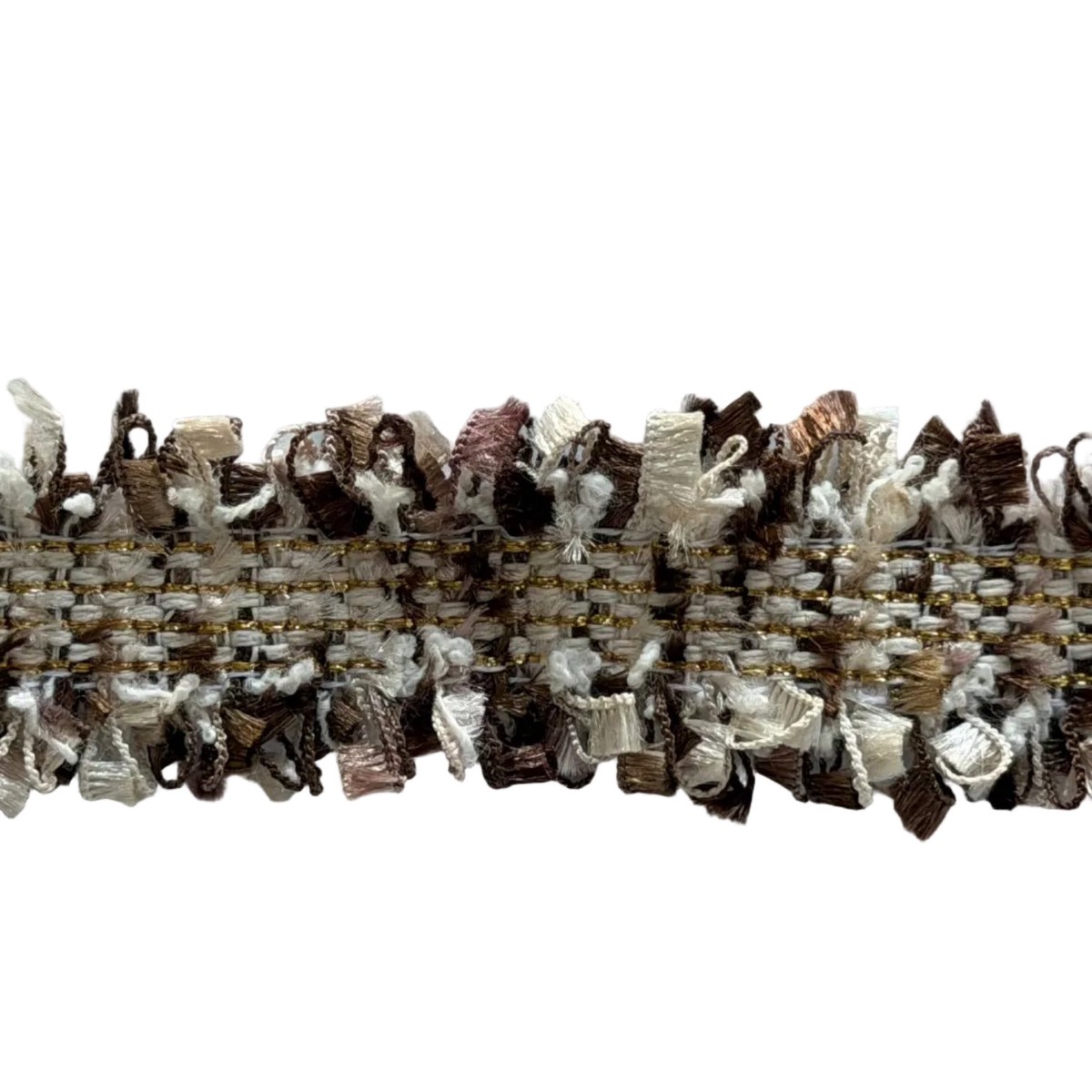 1" Cocoa & Gold Tweedy Double-Fringed Trim (Made in France)