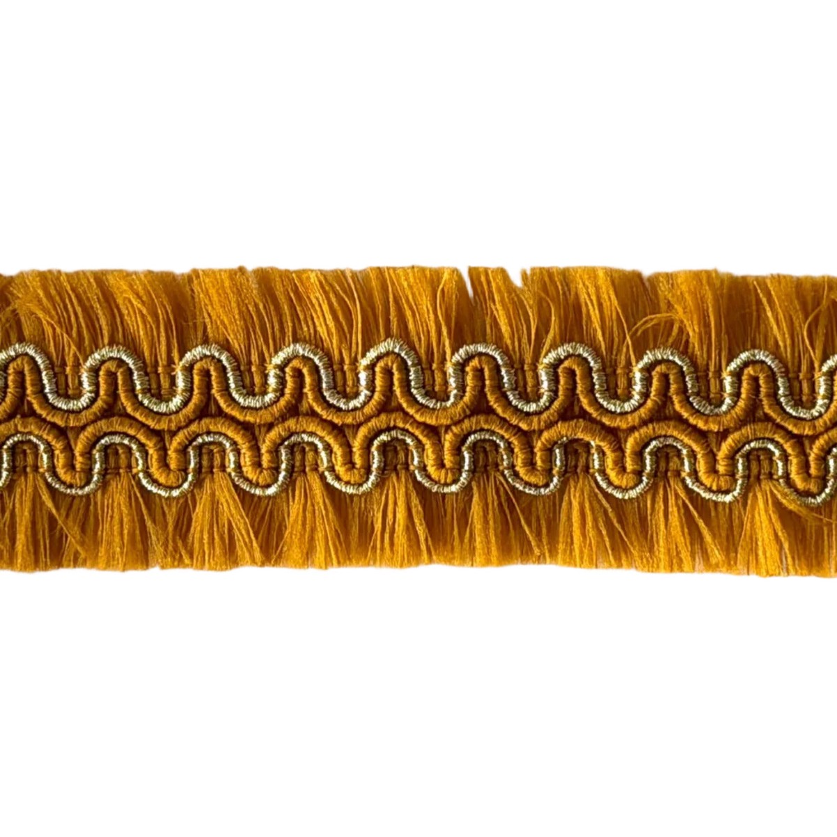 1" Saffron & Gold Waves Double-Sided Fringed Trim (Made in France)