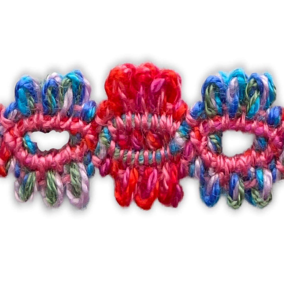 3/4" Cherry & Colbalt Eyelets Boucl Trim (Made in France)