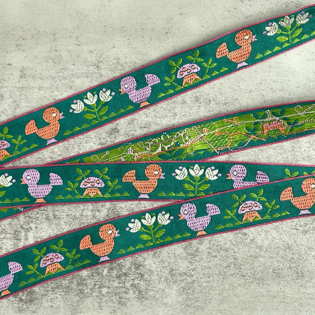 Vintage Green Ducklings Jacquard Ribbon